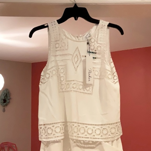 White Parker Briana Overlay Romper sleeveless shorts laser cut pattern 2 - Picture 2 of 12